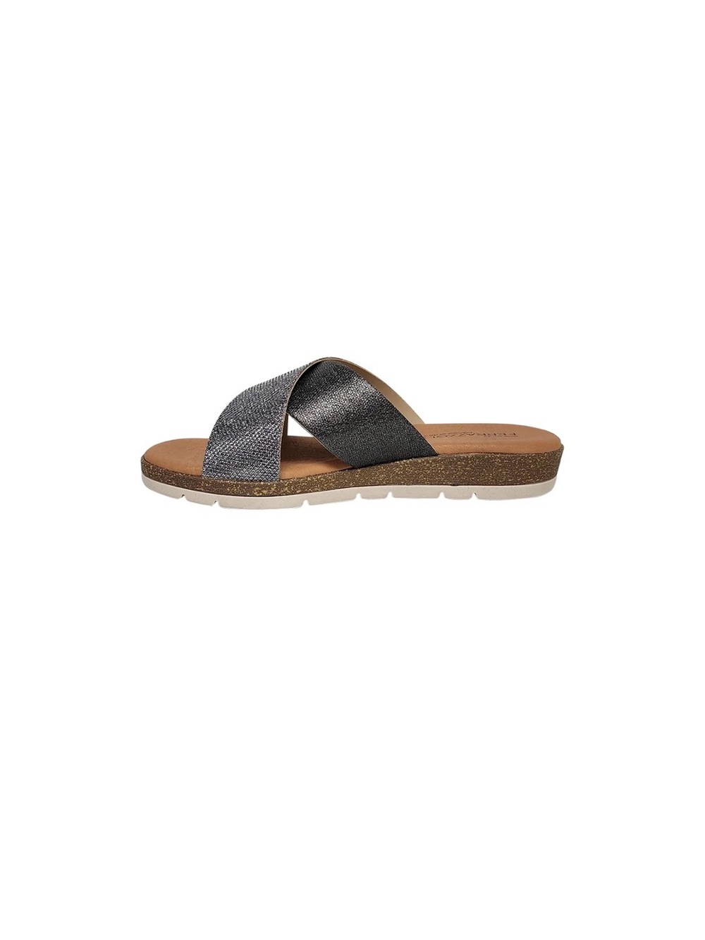Metallic Crisscross Slide Sandal - Gray